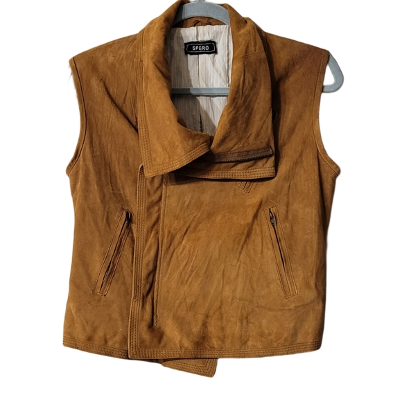 Spero RARE Vintage Suede Leather Vest Size 44 Medium Tan - Picture 1 of 9